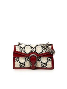 Gucci GG Tweed Dionysus Chain Shoulder Bag White Red Black